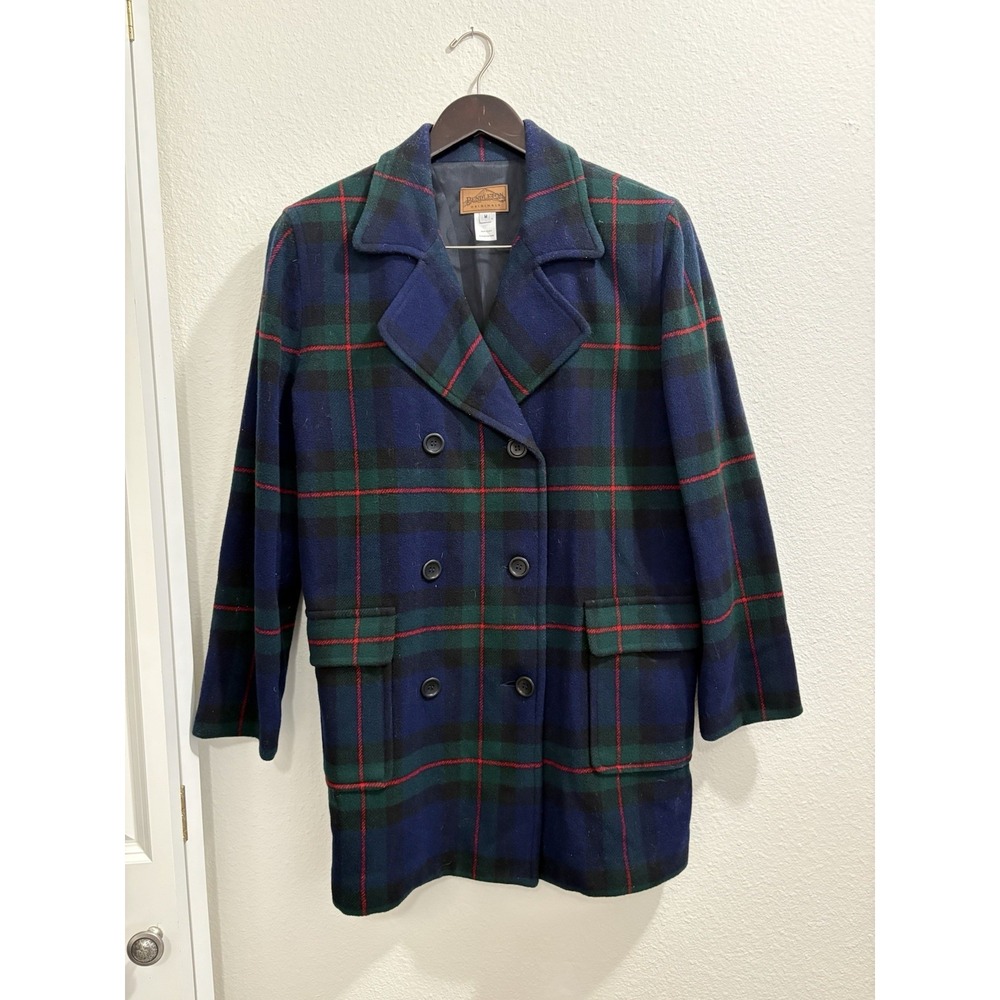 Vintage 1980's Double Breasted Plaid Pendleton Wool Walking Coat Sz Medium USA